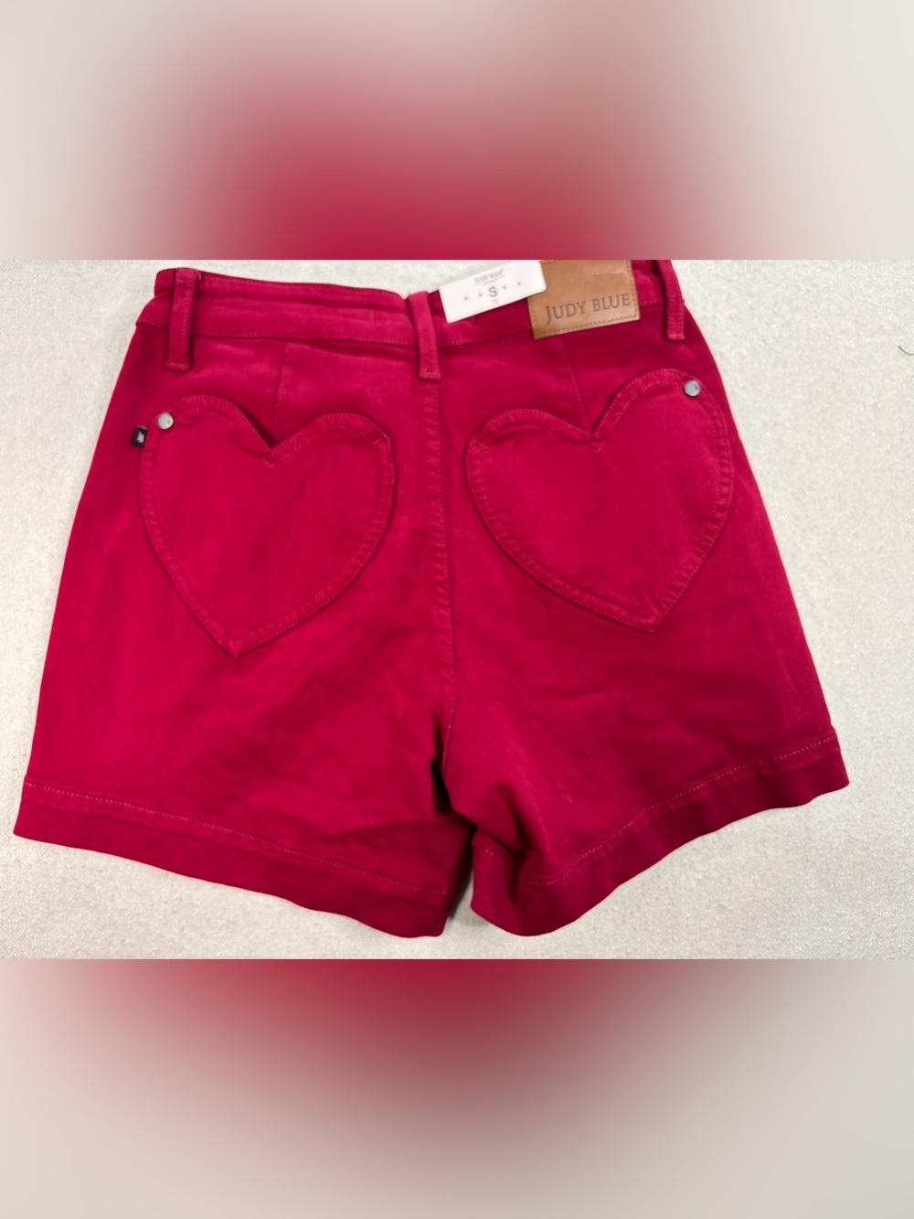 Judy Blue High Waist Heart Pocket Shorts Red Garment Dyed Womens Small NWT - Picture 5 of 7
